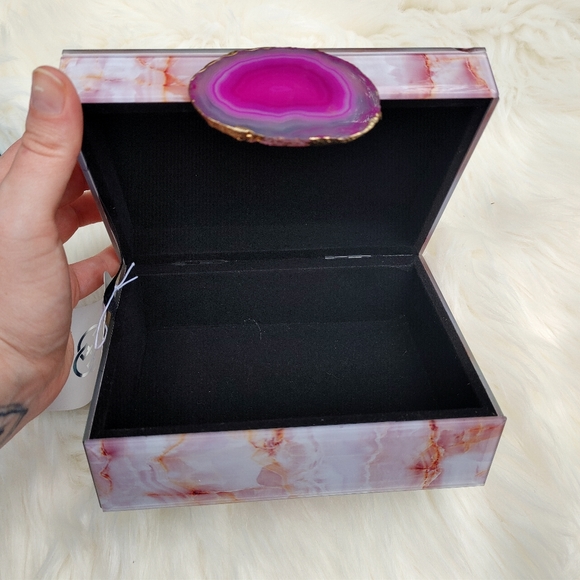Agate slice jewelry box storage organizer box with lid pink blue stone crystal - Picture 5 of 16